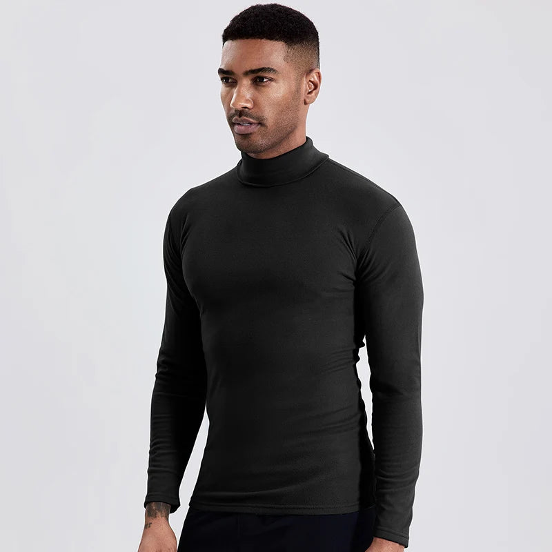 Men's Autumn and Winter Plus Size Solid Color Turtleneck Bottoming Shirt Casual Joker Fashion Young Men Long Sleeve Warm T.