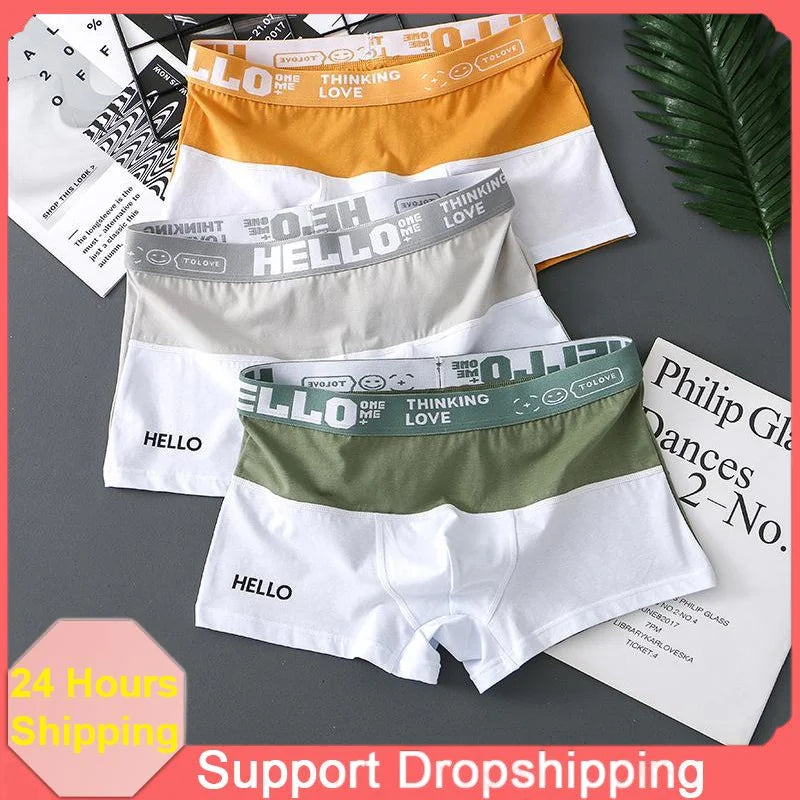 Men's Boxers Panties Fashion Letters Cotton Shorts Color Blocking Man Underwear Boxers Breathable U Convex Underpants PB3259