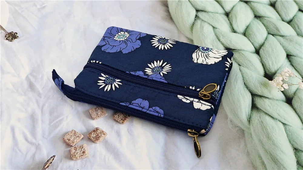 New Fashion Flower Multi-layer Cotton Fabric Coin Purse Women Card Wallet Small Change Bag Retro Canvas Female Hand Purses Pouch
