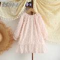 Bear Leader Autumn Spring New Girls' Dress Fashion Cute Doll Neck Flower Print Dress Children's Girls Long Sleeve Princess Dress