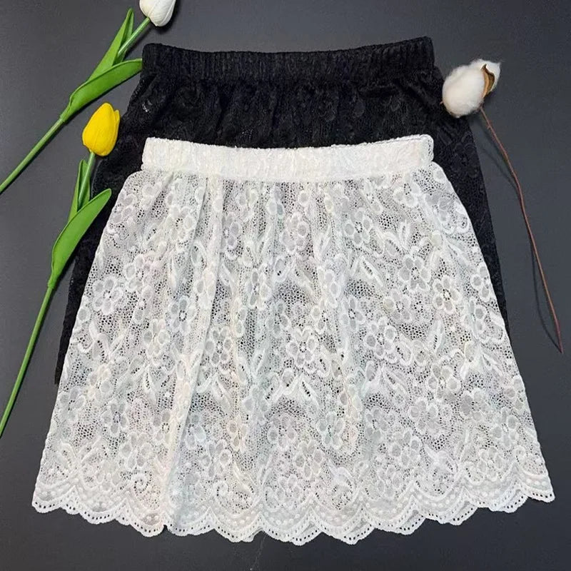 Japanese and Korean Mori Girl Style Exquisite Floral Lace Layered Skirt Autumn Spring Versatile Layered Half Skirt