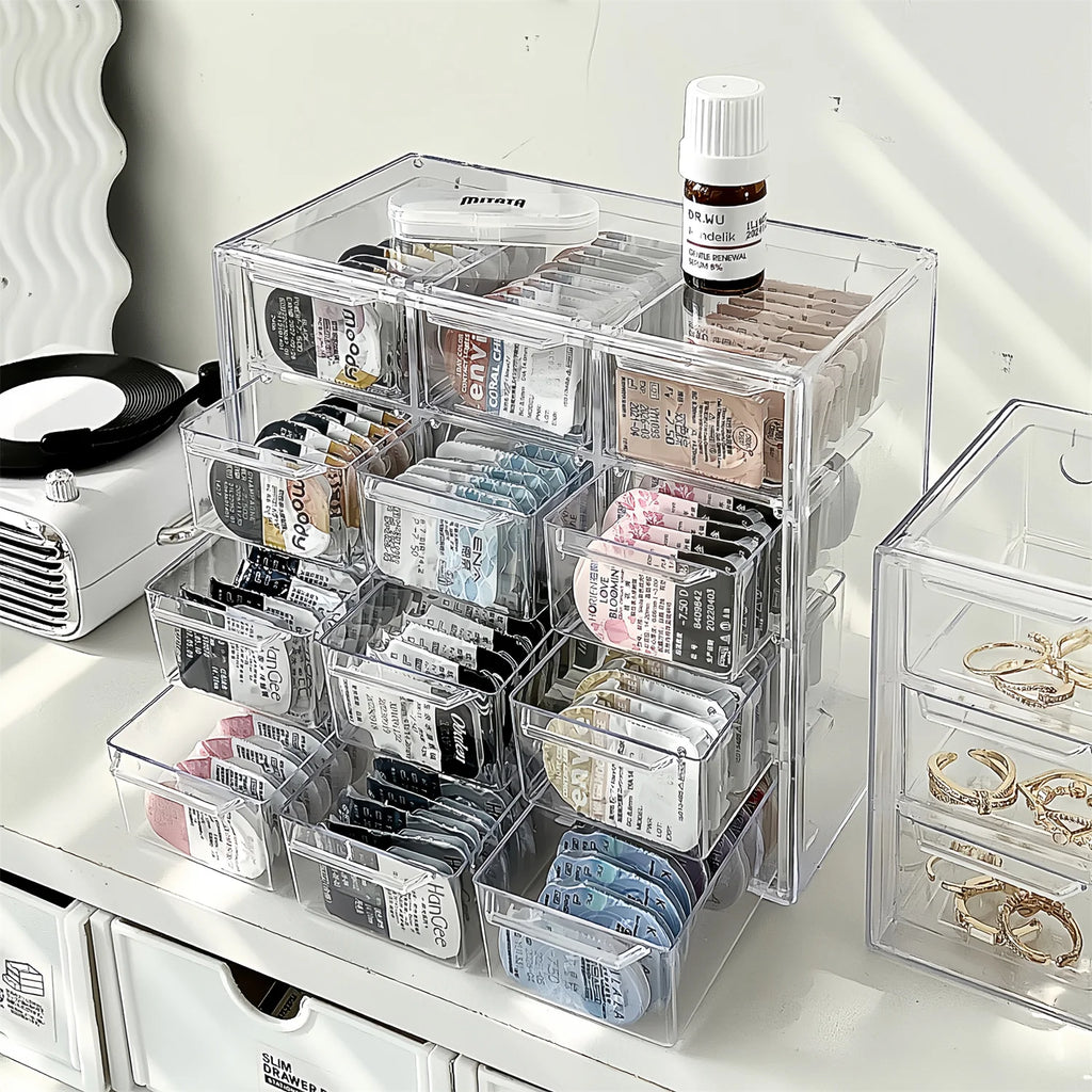Daily disposable beauty contact lens storage box, 12-grid desktop jewelry invisible glasses multi-pair transparent organizer box