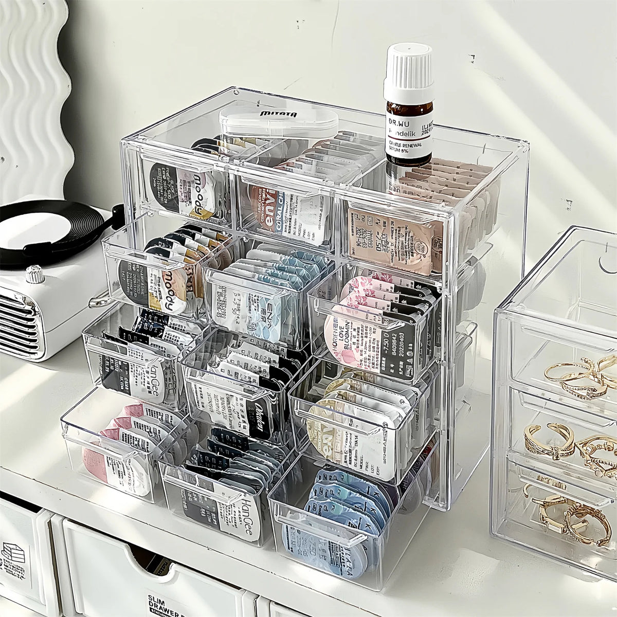 Daily disposable beauty contact lens storage box, 12-grid desktop jewelry invisible glasses multi-pair transparent organizer box