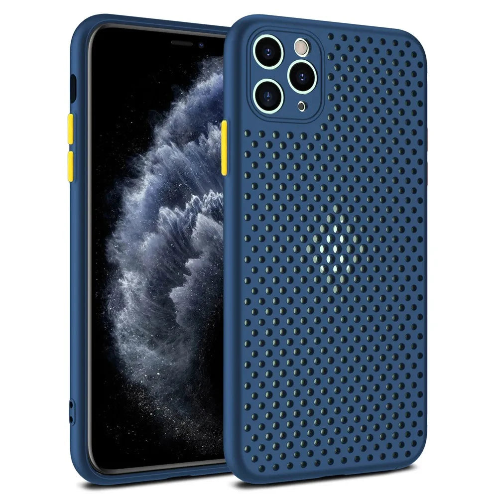 Heat Dissipation Silonce Case For iPhone X XR XS 11 12 13 mini 14 15 Pro Max 7 8 Plus SE Thin Soft TPU Breathable Mesh Cover