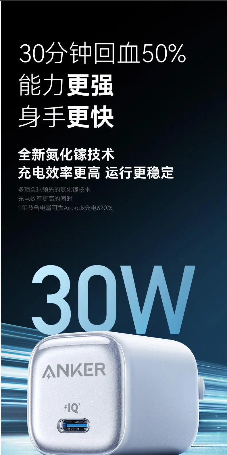 Anker 30w Pd Fast Charger Ice Sensing Usb C Wall Charger For Phone 16 Pro Max Phone 15 Pro Portable Mobile Phone Power Adapter