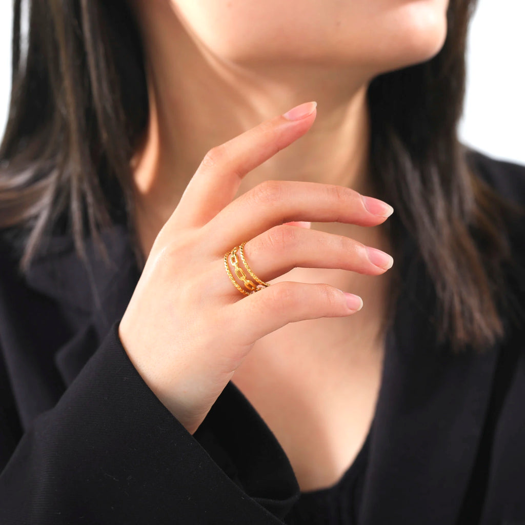 Amaxer For Women Lover's Rings Star Lace Beads Strip Stainless Steel Gold Color Silver Color Engagement Jewelry Party Gift