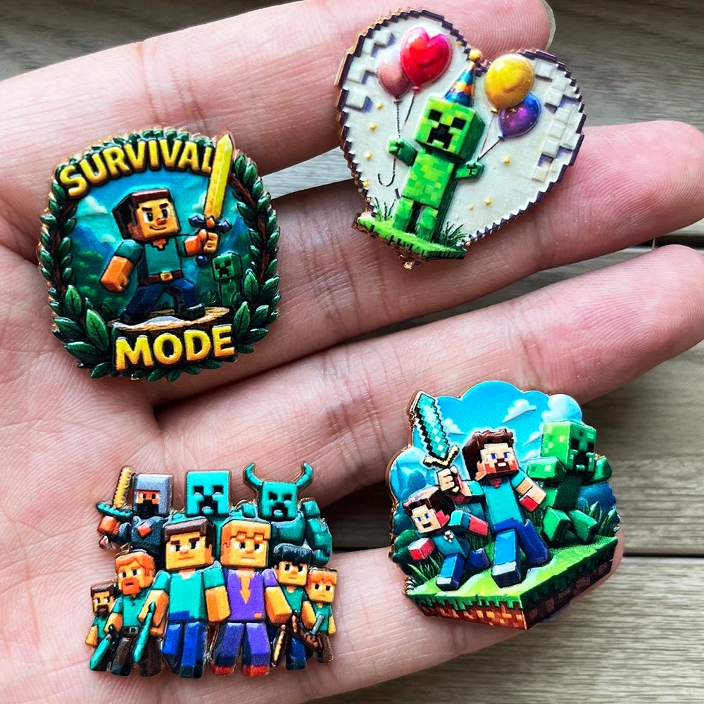 4/8pcs Adventure Enamel Pins Set, Pixel Game Character Metal Lapel Brooches, Cute Monster Decorative Badges for Backpack