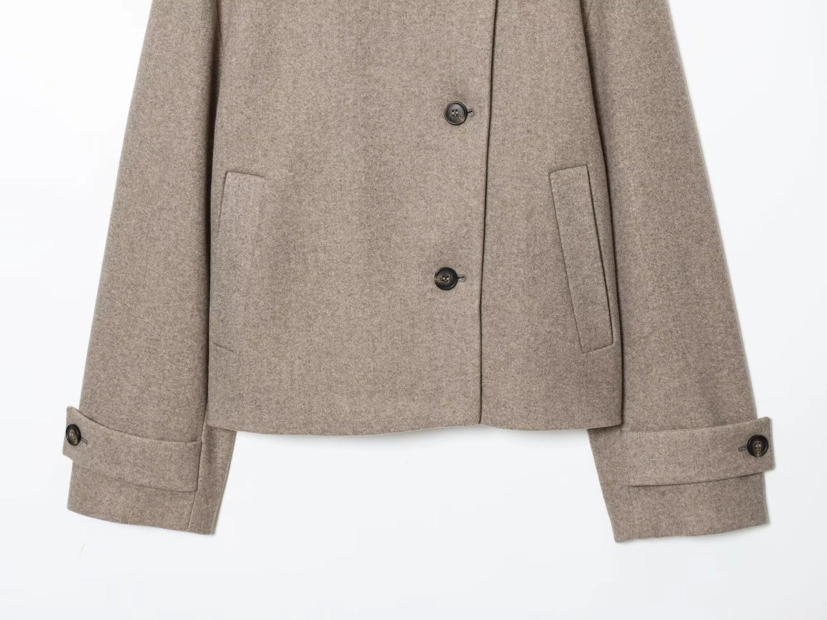 European and American 2025 Winter New Women's Loose and Casual Style Simple Long Sleeve Buckle Stand up Collar Coat