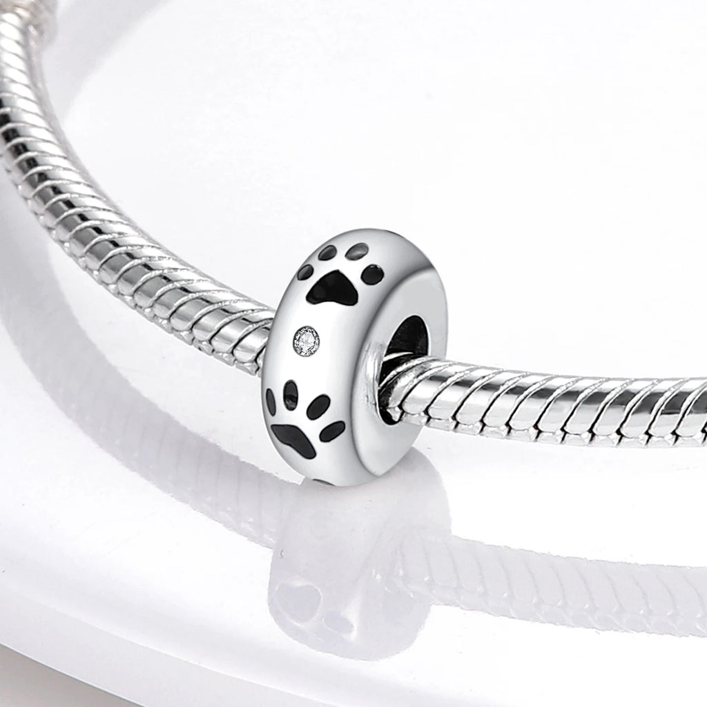 Dog Pet Charms 925 Silver Doggy Paw French Bulldog Bones Beads Fit Original Bracelet DIY Fine Jewelry