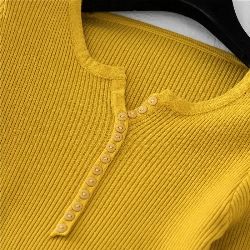 2026 Autumn Winter Button V Neck Sweater Women Basic Slim Pullover Women Sweaters And Pullovers Knit Jumper Soft Warm Tops