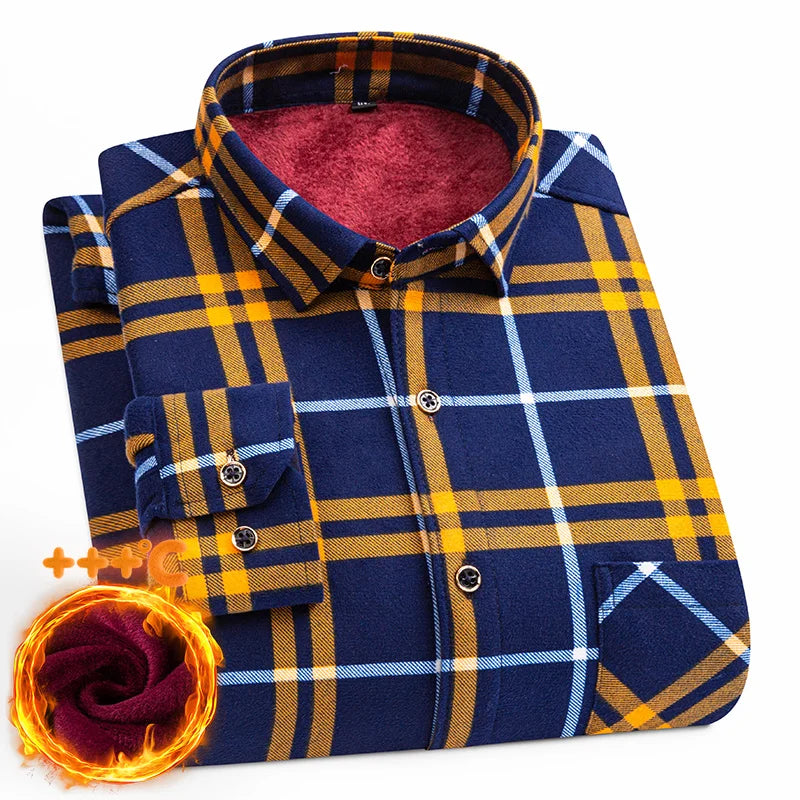 Men's Long-Sleeved Shirt Thickened Warm 7XL8XL Plus Size Autumn/Winter Casual No-Ironing Comfortable Double-Sided Fleece Top