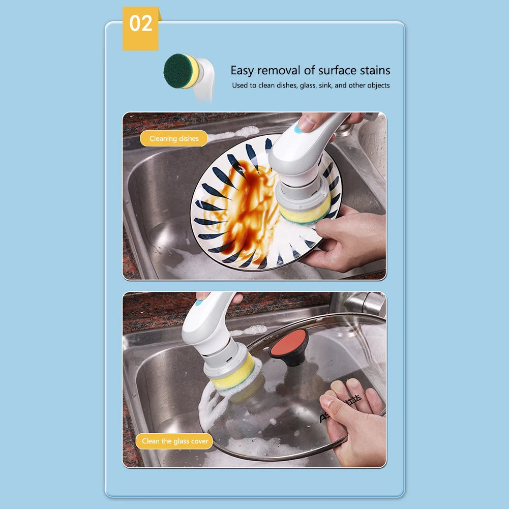 Electric Clean Brush Multifunctional Kitchen Home Cleaning Brush 3 Replaceable Brush Heads Bathroom Kitchen Cleaner