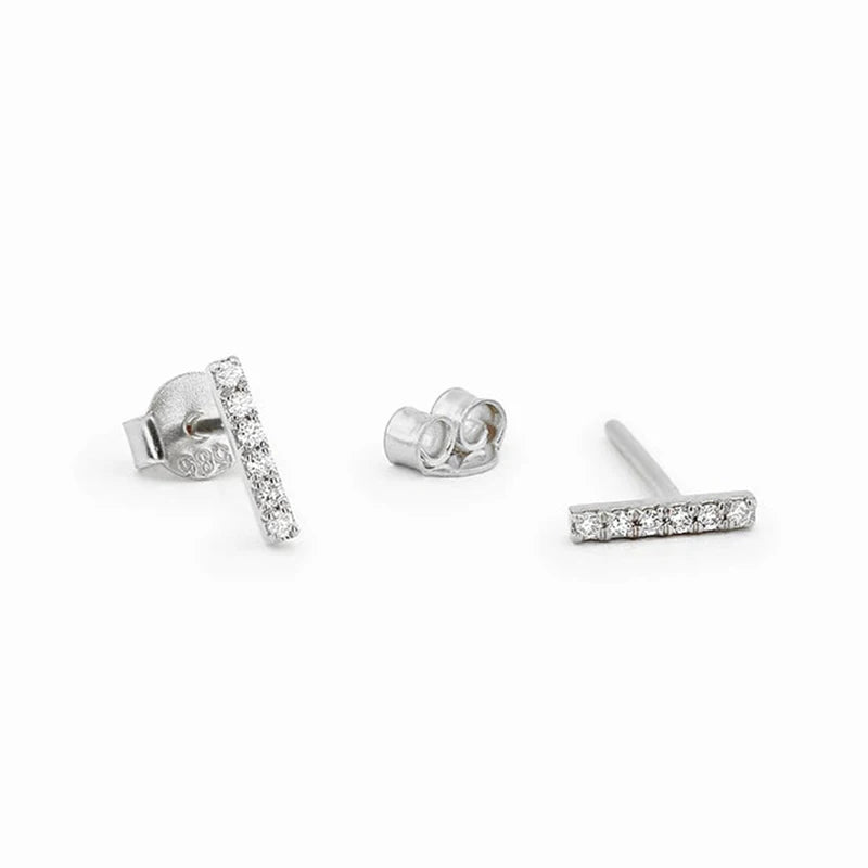 925 Sterling Silver Needle Zirconia Minimalist Flat Bar Stud Earrings For Women Punk Fine Jewelry Geometry Brincos Bijoux