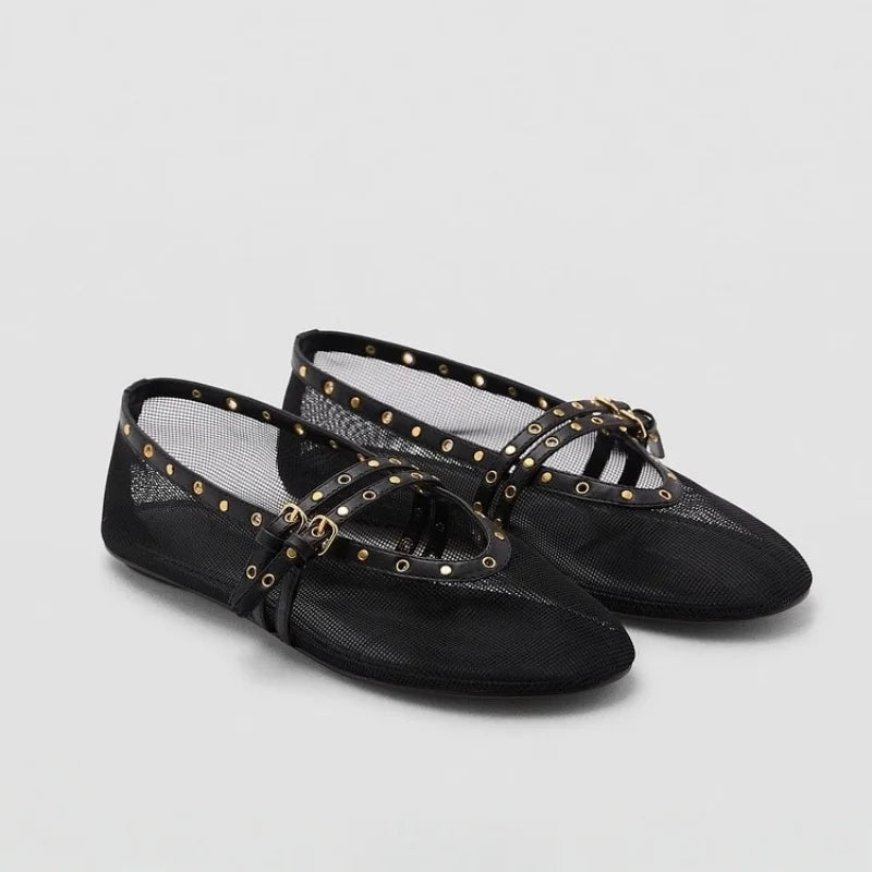 Mesh Summer Ballet Flats Shoes Women Buckle Strap Breathable 2026 New Flats Shoes Ladies Black Mary Janes Footwear Loafers Lady