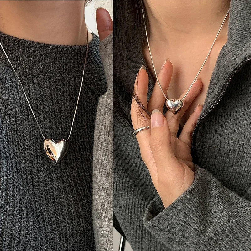 MEETSOFT Trendy Silver Color Retro Big Small Heart Chokers Necklace for Women Fashion Jewelry Romantic Gifts Drop Shipping