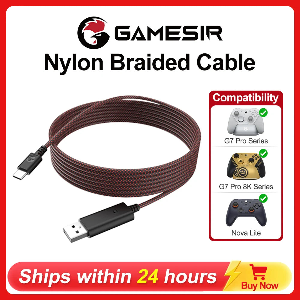 GameSir 3m Cable for G7 Pro G7 Pro 8K Nova Lite Cyclone 2 G8 Plus Gamepad Accessories USB Connector Original Nylon Braided Cable