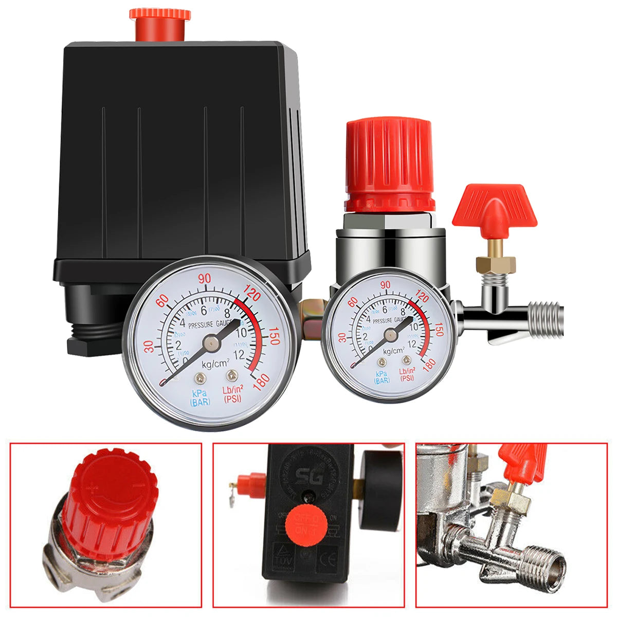 90-120PSI Air Compressor Pressure Switch Valve Control Manifold Regulator Gauges Safety Valve 1/4"BSP Air Compressor Parts