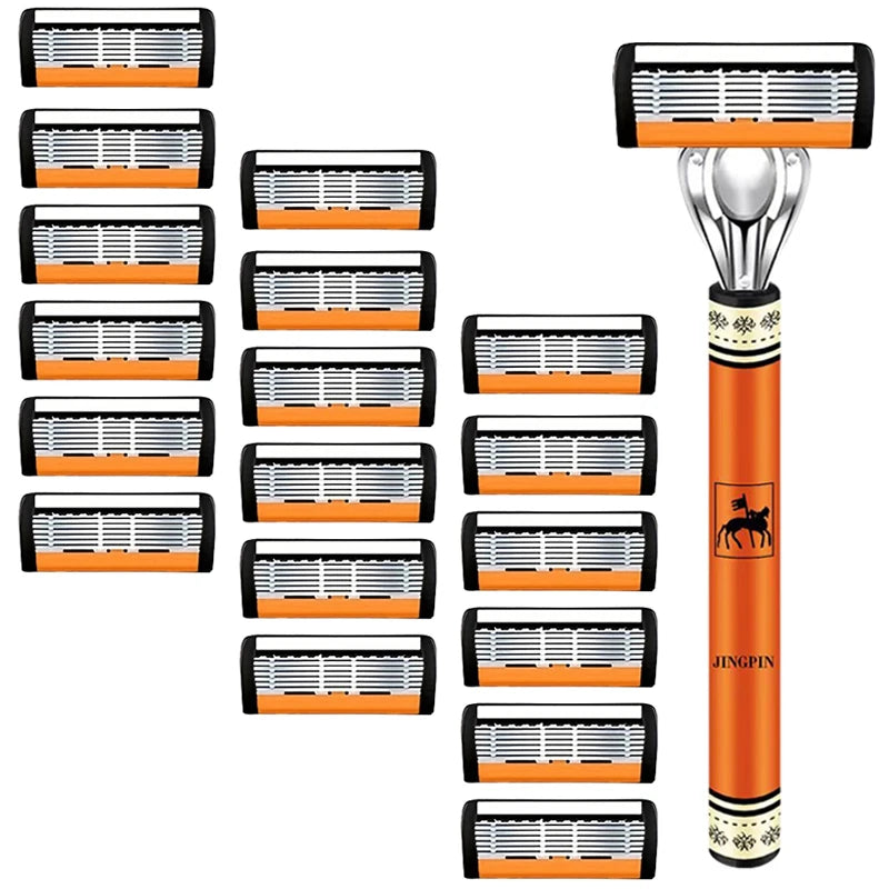 Conjunto de Máquina de Barbear de 6 Lâminas de Alta Qualidade para Homem, Máquina de Barbear de Aço Inoxidável Afiada com Cabeça Substituível