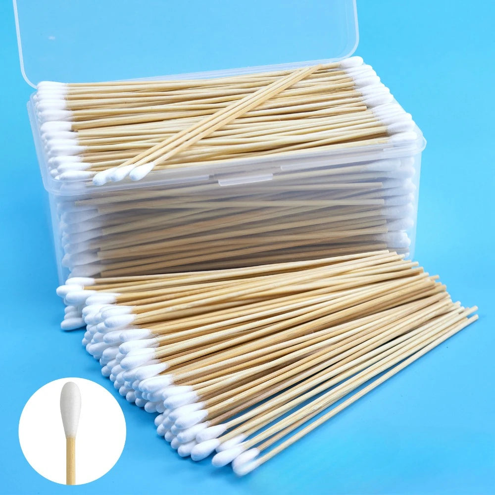 100/300Pcs 6 Inch Long Cotton Swabs with Wooden Handles, Cotton Tipped Applicator for Cleaning, Cotton Sticks Oil Makeup