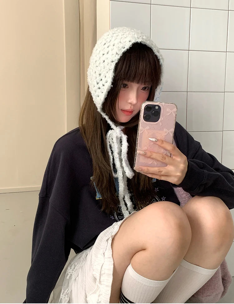 Sweet And Lovely Three-Dimensional Flower Knitted Handmade Women's Autumn And Winter Atmosphere Warm Earmuffs