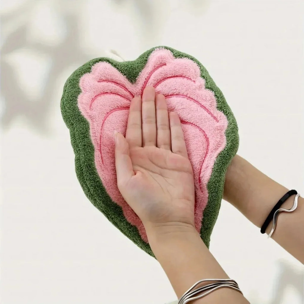 Plant Towels Leaf Design Ultra Absorbent Quick Dry Washable with Hanging Ring Hand Towel for Bathroom Kitchen Towel Decor