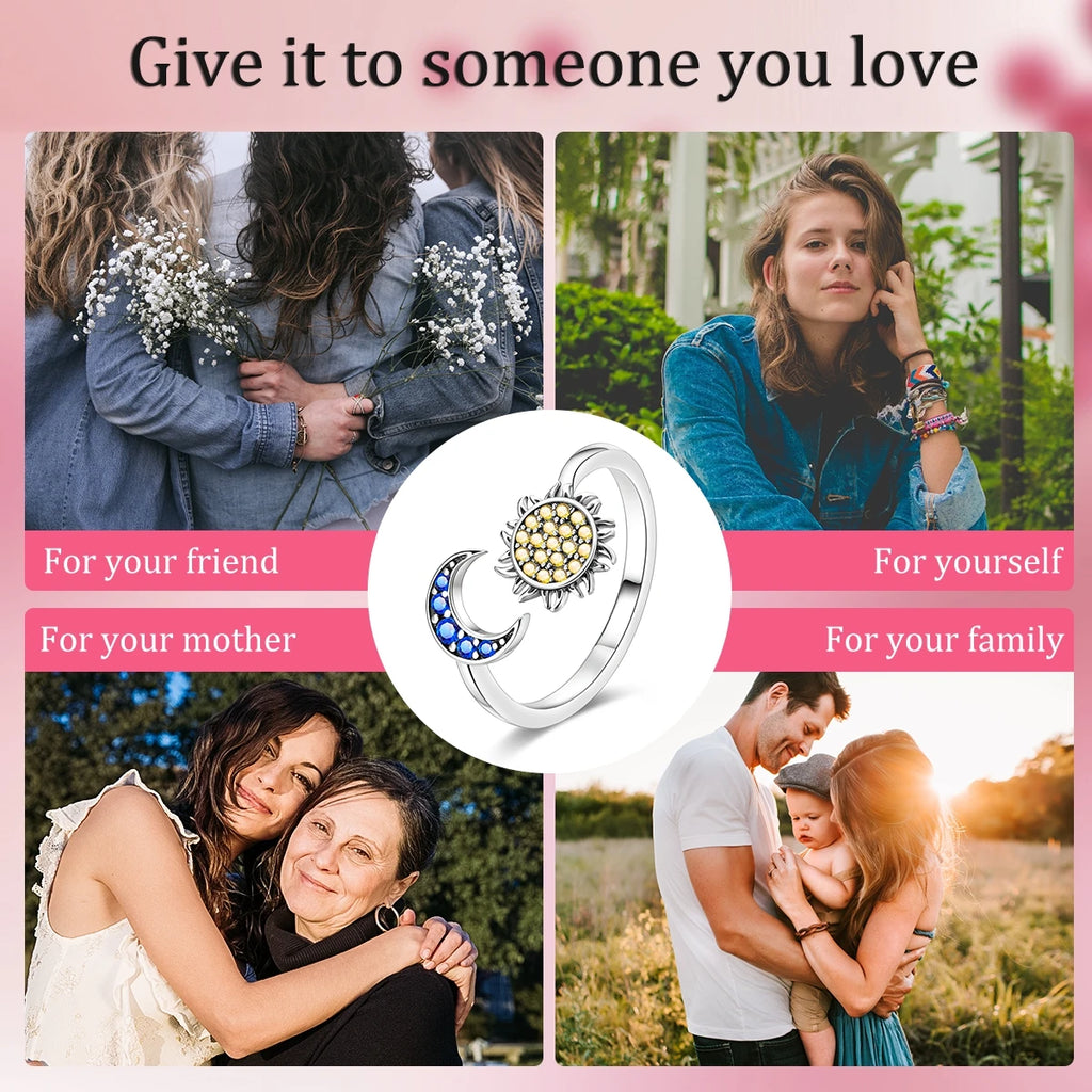 925 Silver Open Ring Sunflower Bee Star Eternal Love Jewelry Women's Wedding Gift