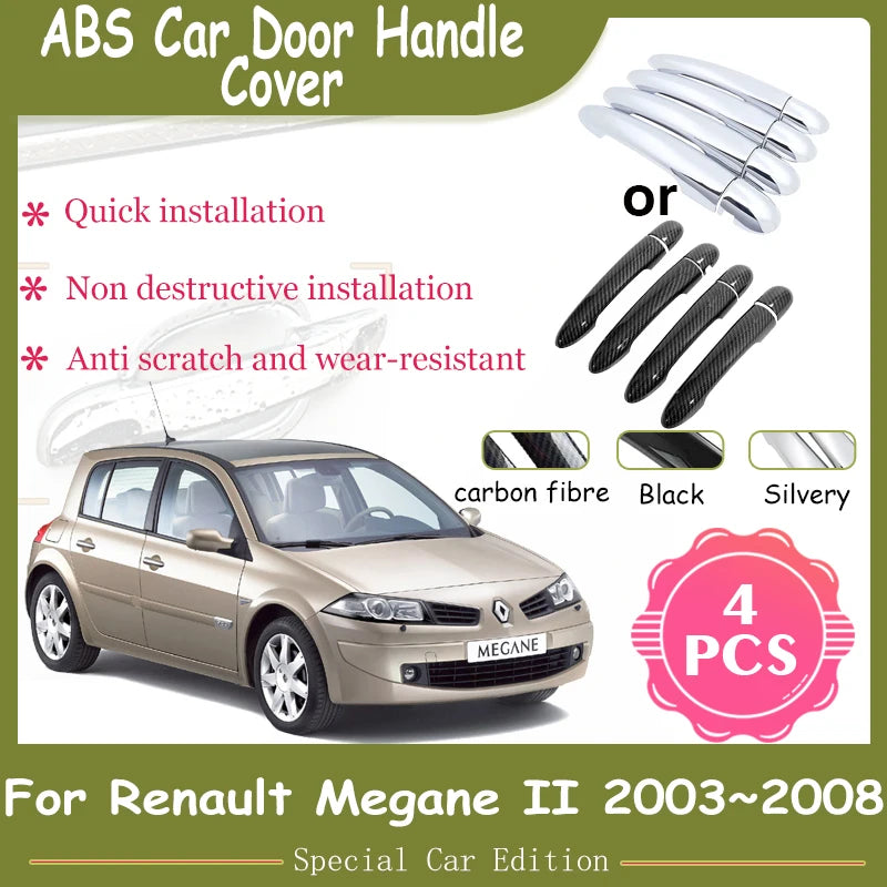 Car Door Handle Covers For Renault Megane II MK2 2003~2007 2008 Imitation Carbon Fiber Or Chrome Door Auto Stickers Accessories