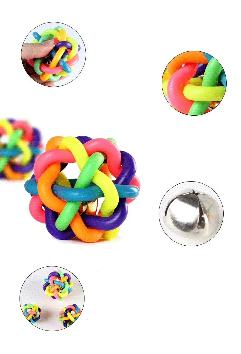 Colorful Bell Woven Toy Popular Dog Bite Resistant Rubber Pet Chewing Playing Fetching Nice Ball Puppy Toy for Large Small Dogs