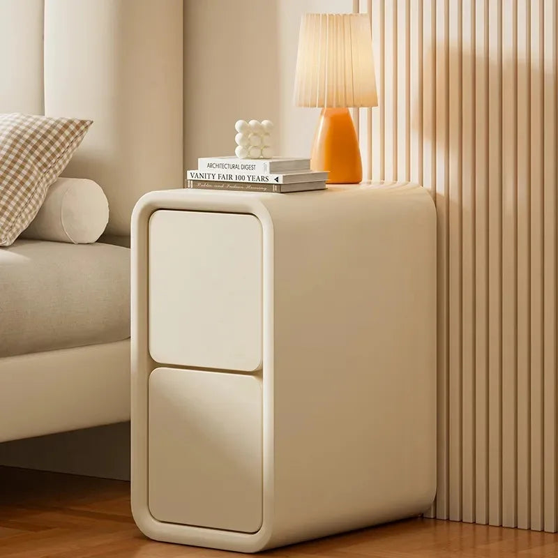 Cream wind bedside table light luxury French solid wood small ultra-narrow crevice mini modern simple bedside narrow cabinet