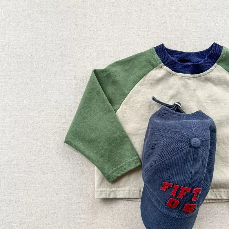 RAISE Spring 2026 Kids Boys Long Sleeves Letter Printed Cotton Children Boys Pullovers Ins Raglan Sleeve Spliced Baby Boys Top