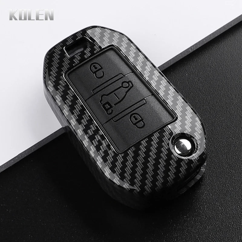 ABS Carbon Fiber Style Car Key Case Cover For Peugeot 208 308 T9 508 2008 3008 4008 For Citroen C4 For Opel Corsa Crossland X