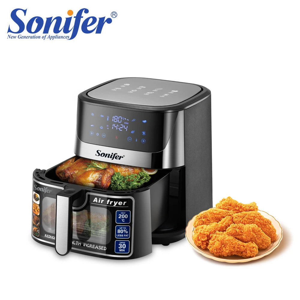 8.5L Air Fryer –LED Display & Touch Control, Large Size, Visible Window, Adjustable Temperature, Auto Shut-Off, 1700W