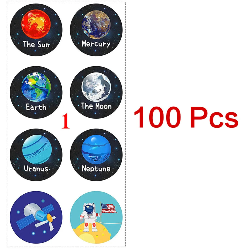 100-500 Pcs 1-1.5inch Stickers Roll Reward Student Enlightenment Label Stationery Seal Lable Space Astronaut Star