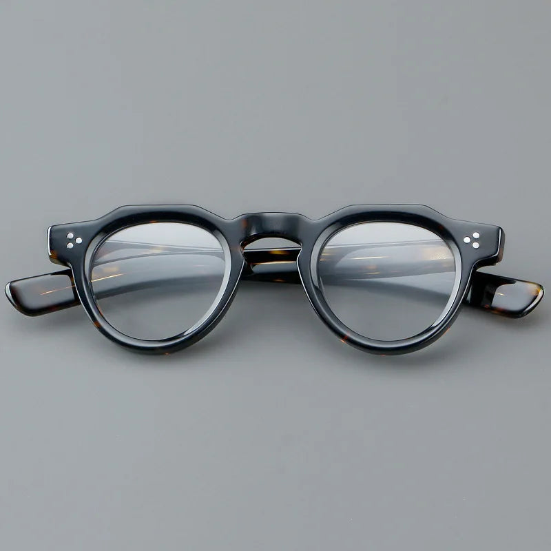 57171 Vintage Round Acetate Spectacles Frame Women Fashion Rivet Optical Transparent Eyeglass Men Trend Prescription Glasses