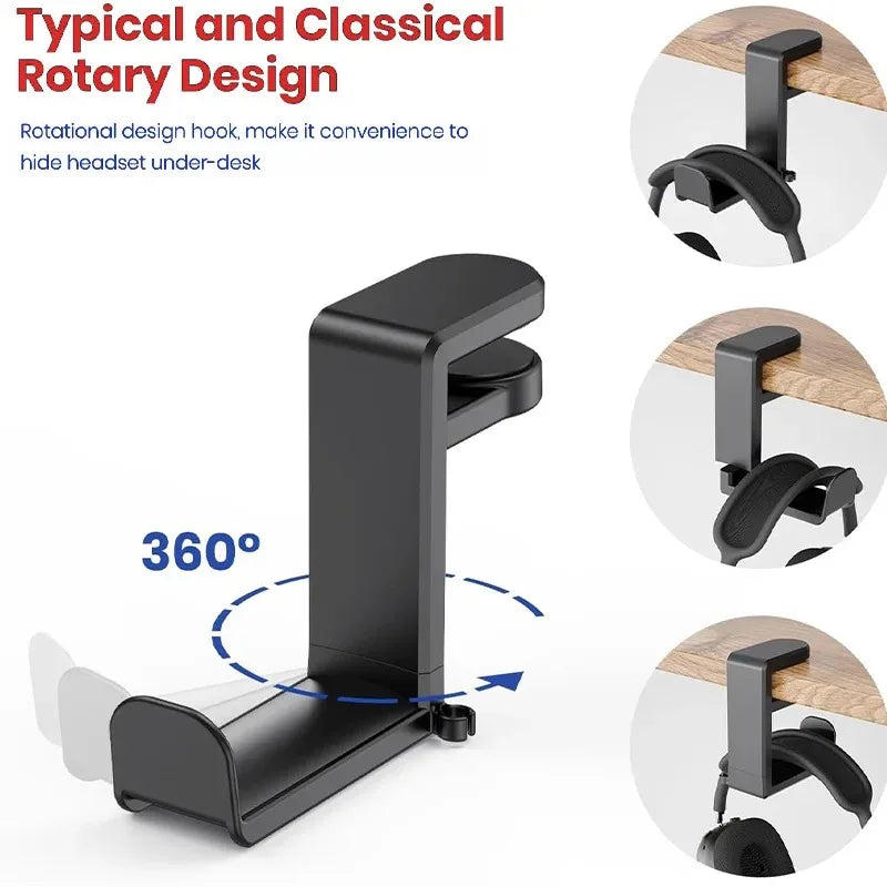No Punch Table Clip Hook Headphone Holder 360 Degree Rotating Headphone Holder Miscellaneous Storage Hanging