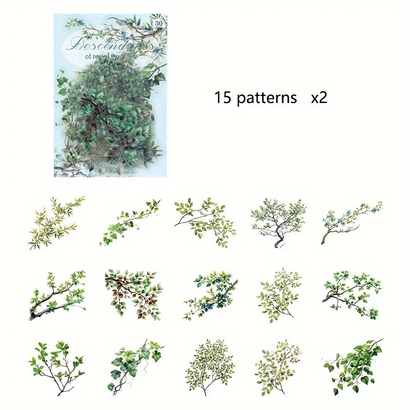 30 Pcs/Pack Vintage plant flowers PET waterproof sticker for DIY scrapbooking Journal Photo Album Decoration Materials Stickers