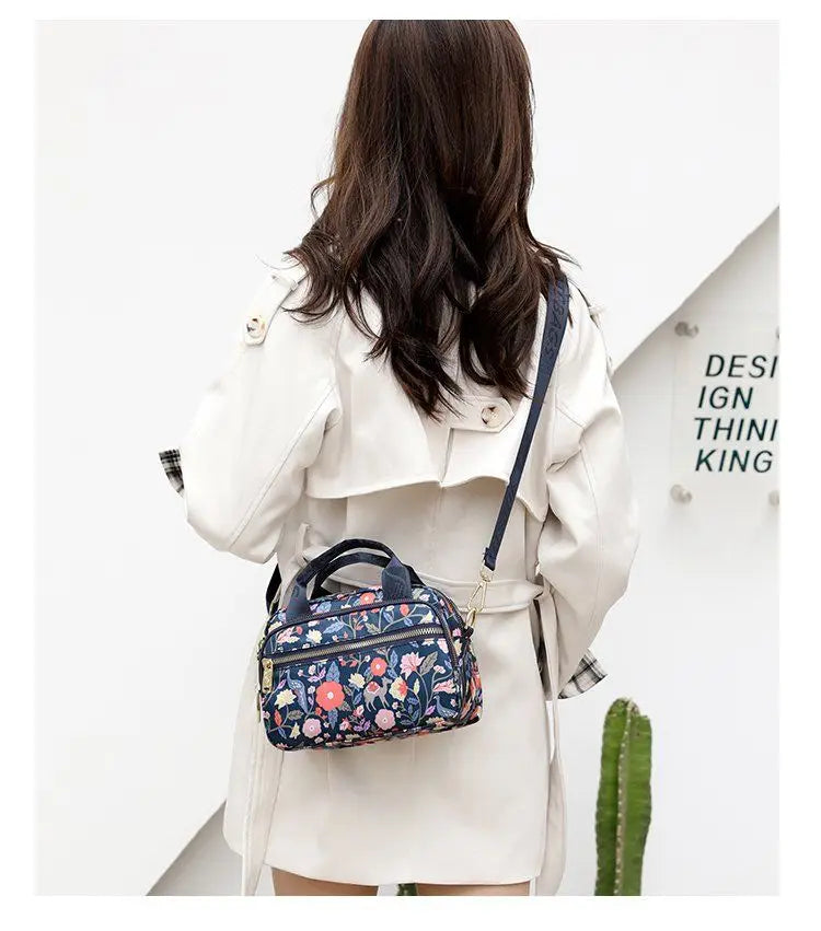 New Nylon Canvas Bag Large Bag Waterproof Shopping Bag Large Capacity Floral Shoulder Handbag Women Bag Mother Bag