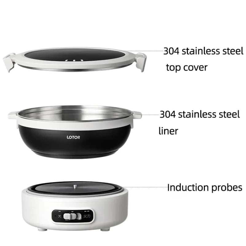 1.2L Electric Cooking Pot Portable Folded Rice Cooker Travel Multicooker Split Hot Pot 304 Stainless Steel Electric Skillt 500W