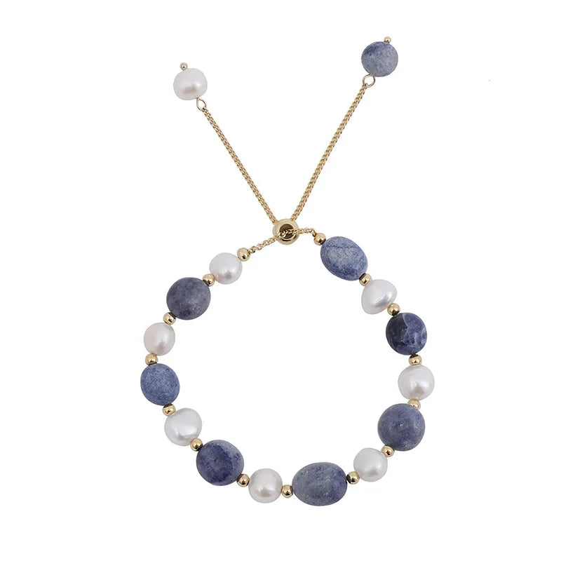 Trendy Blue Jade Stone & Baroque Freshwater Pearl 14K Gold Filled Female Charm Bracelet Jewelry For Women Birthday Gifts