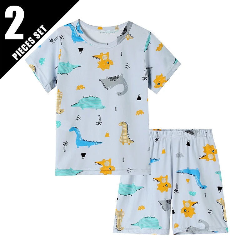 2-pcs Children's Summer Fashion Print Home Clothes Suit Boy Comfortable Joker Dinosaur Short-sleeved Girl Sweet Pink Shorts Suit