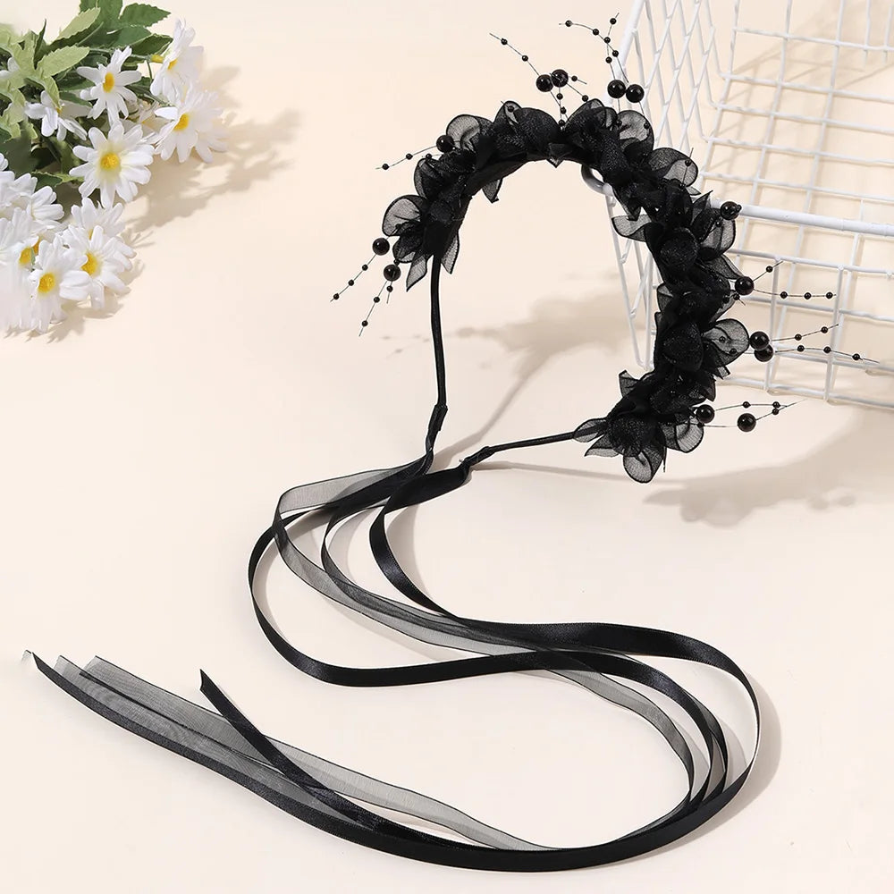 Fairy Flower Headband Sweet Lovely Girl Lace Floral Pearls Hair Hoop For Princess Wedding Birthday Headwear Accessories Gifts