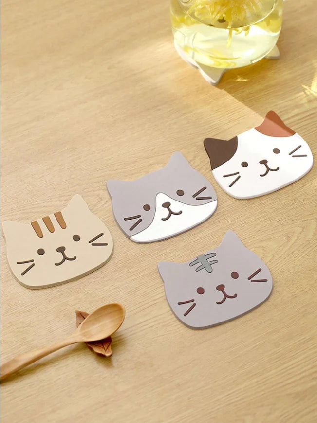5pcs Cat Silicone Cup Coaster Mat, Waterproof & Heat Resistant Table Placemats