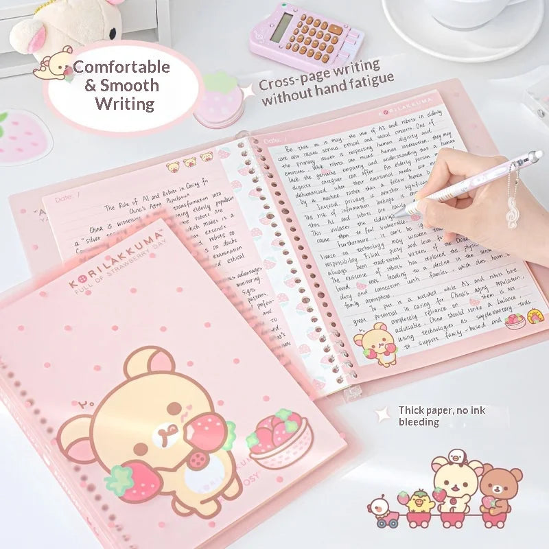 In Stocks RosyPosy Korilakkuma Loose Leaf Notebook Cute Strawberry Pattern B5 Refillable Journal For Study Office Daily Planning