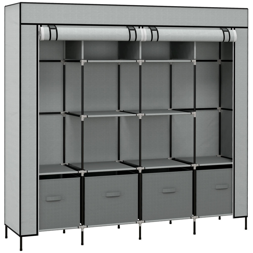 Homcom Fabric Wardrobe with 10 Compartments 4 Drawers 166X42.5X169.5 cm Gray