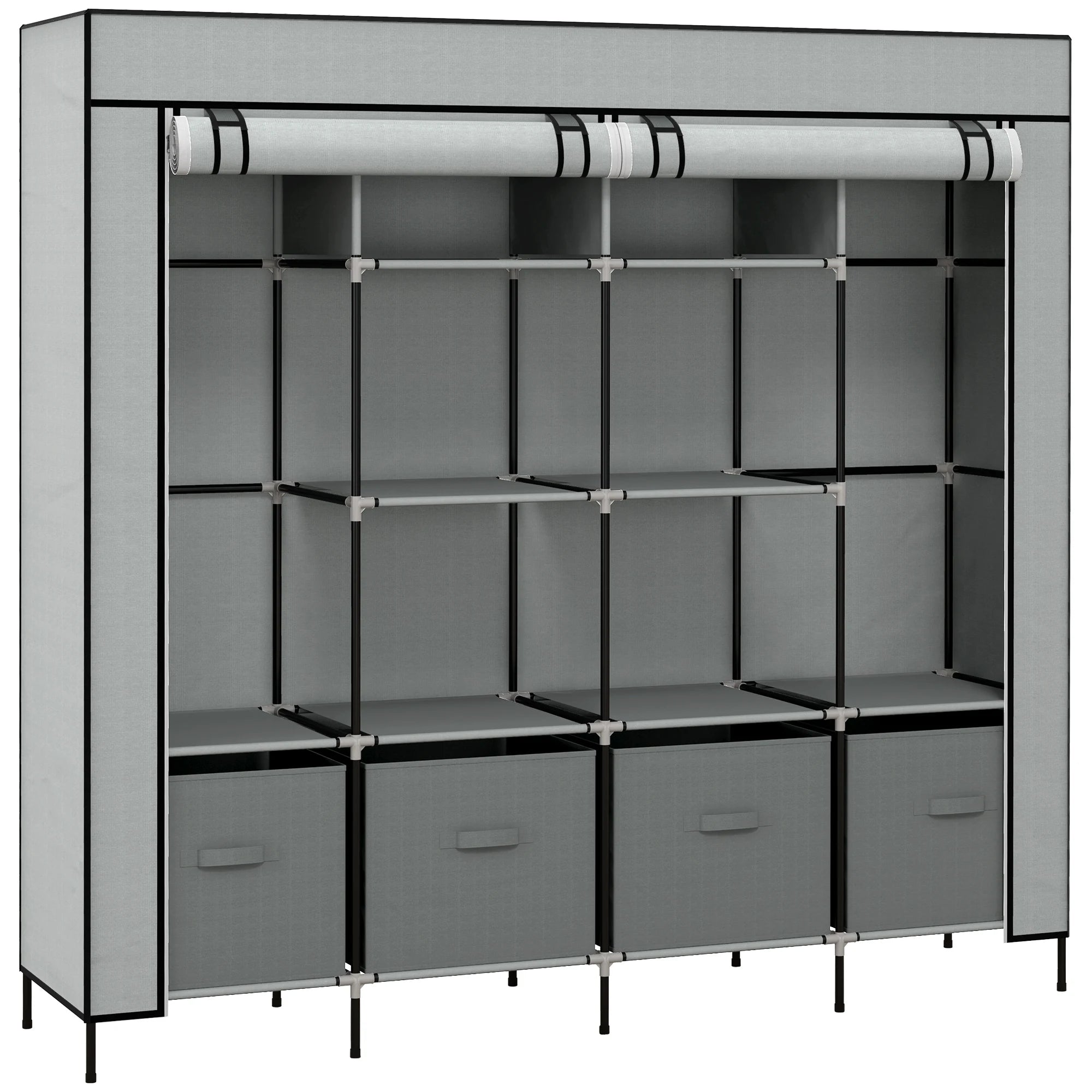 Homcom Fabric Wardrobe with 10 Compartments 4 Drawers 166X42.5X169.5 cm Gray