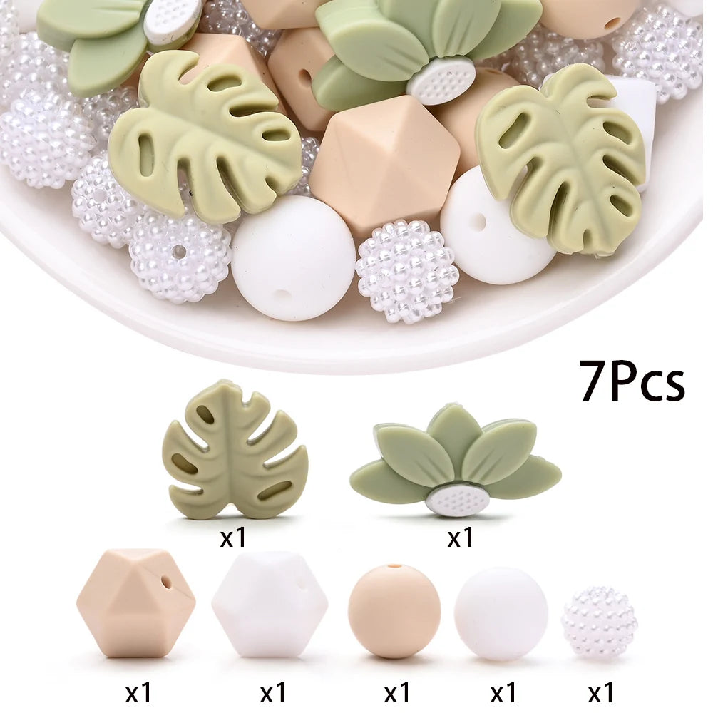 7Pcs Silicone Bead Set Soft Non Toxic Biteable Silicone Beads for Handmade Pacifier Chain Teeth Grinding Jewelry