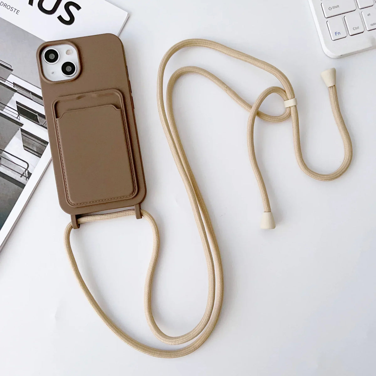 Crossboby Lanyard Rope Phone Case with Card Holder For iPhone 17 16 E 15 14 13 12 11 Pro Max Necklace Strap Soft Silicone Cover