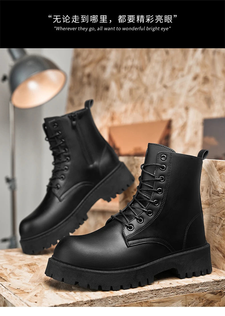 Couple's casual boots four season men's and women's high top leather boots fashion thick soled non slip plus size outdoor boots