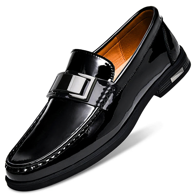 Premium Men's Patent Leather Loafers  Business Shoes Hollowed Out Breathable Men's Genuine Leather Casual Shoes Big Size 47 48