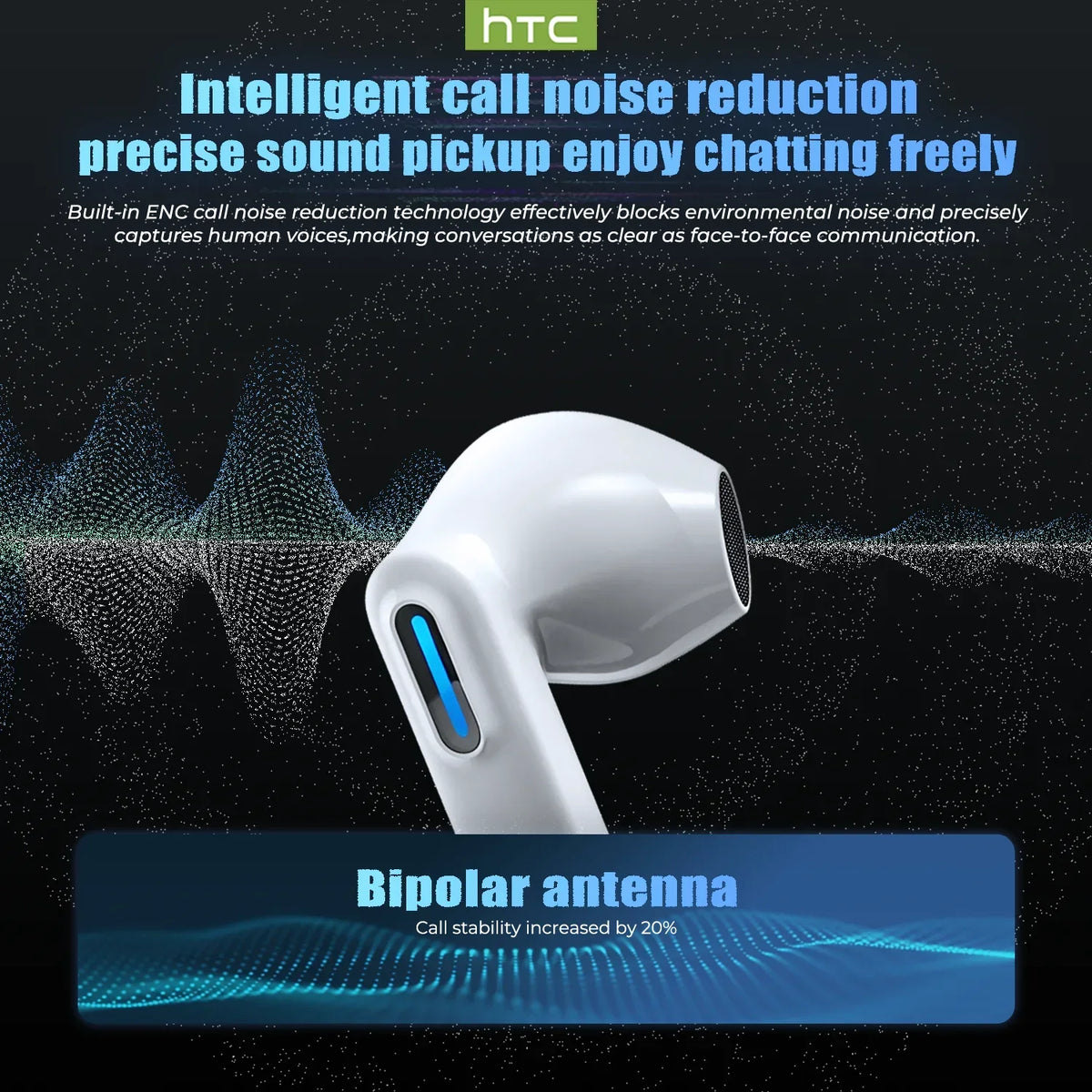 HTC NE49 Bluetooth Earphones V6.0 TWS Sports Wireless Headphones Ultra Low Latency Game Headset Earbuds Long Life